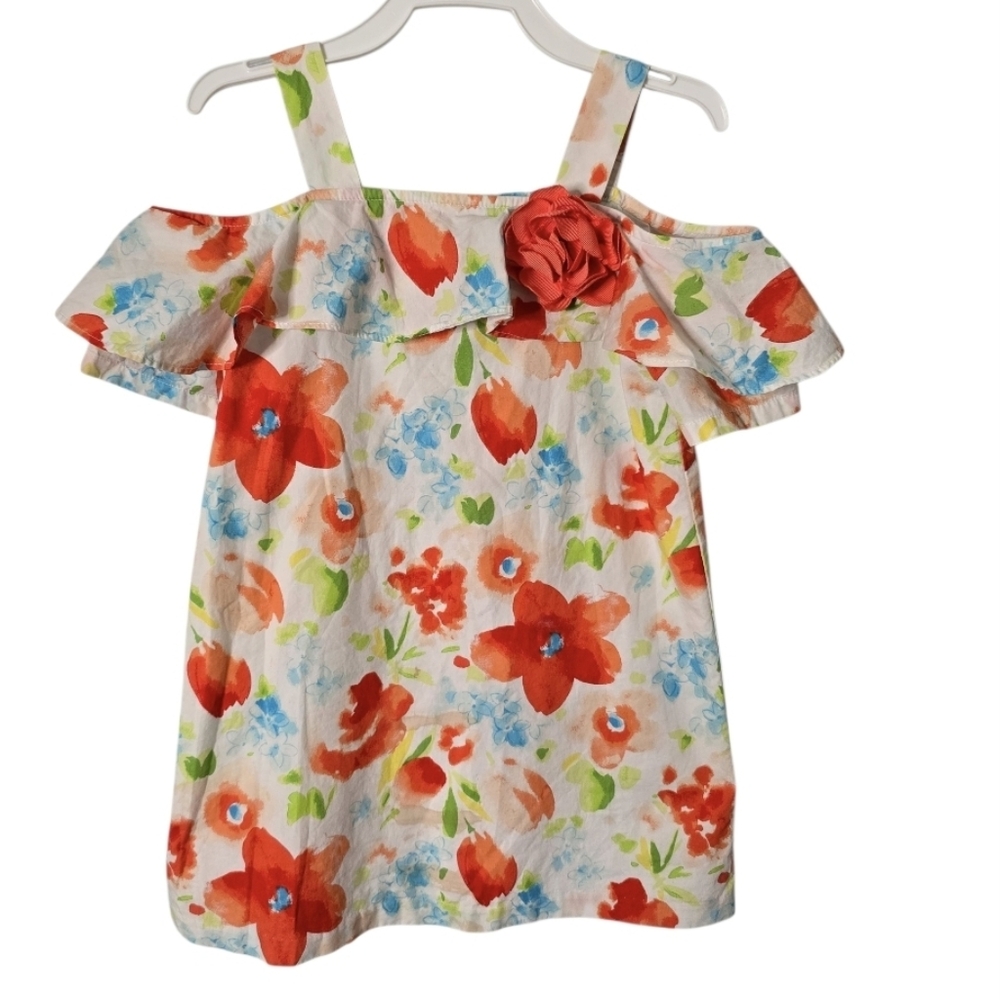Janie and Jack Floral Shift Summer Dress Orange Blue  Size 4 Cotton  *